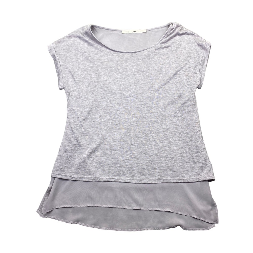 Gibson Womens Small Grey Layered Chiffon Hem Cap Sleeve‎ Top Preppy